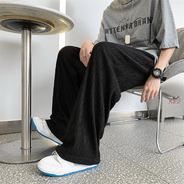 Riolio Summer Casual Pants Men Oversized Wide Leg Pants Men Japanese Streetwear Hip Hop Loose Pleated Pants Mens Ice Silk Trousers 5XL